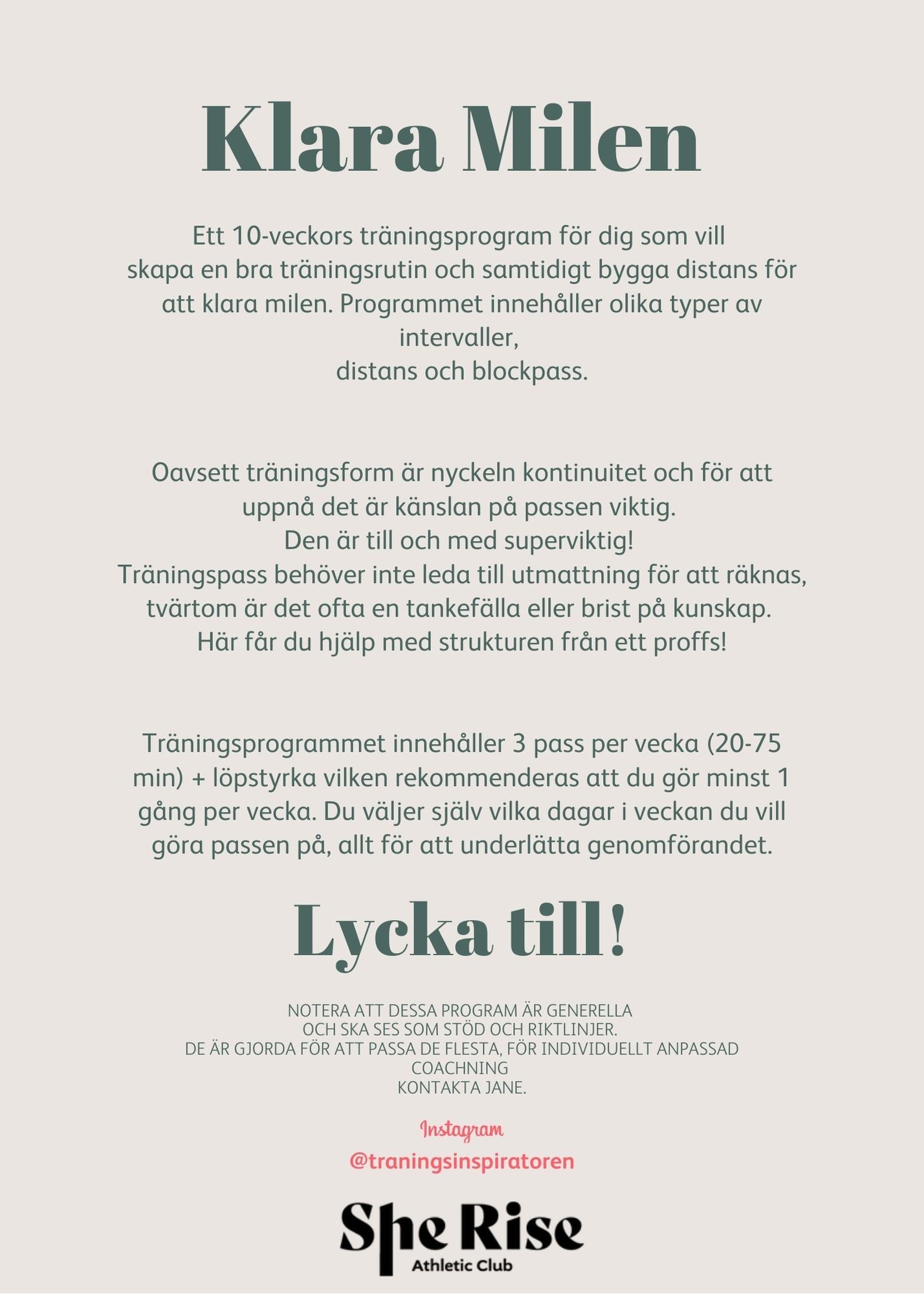 SWE - Löpning, klara milen! 10 veckors träningsprogram
