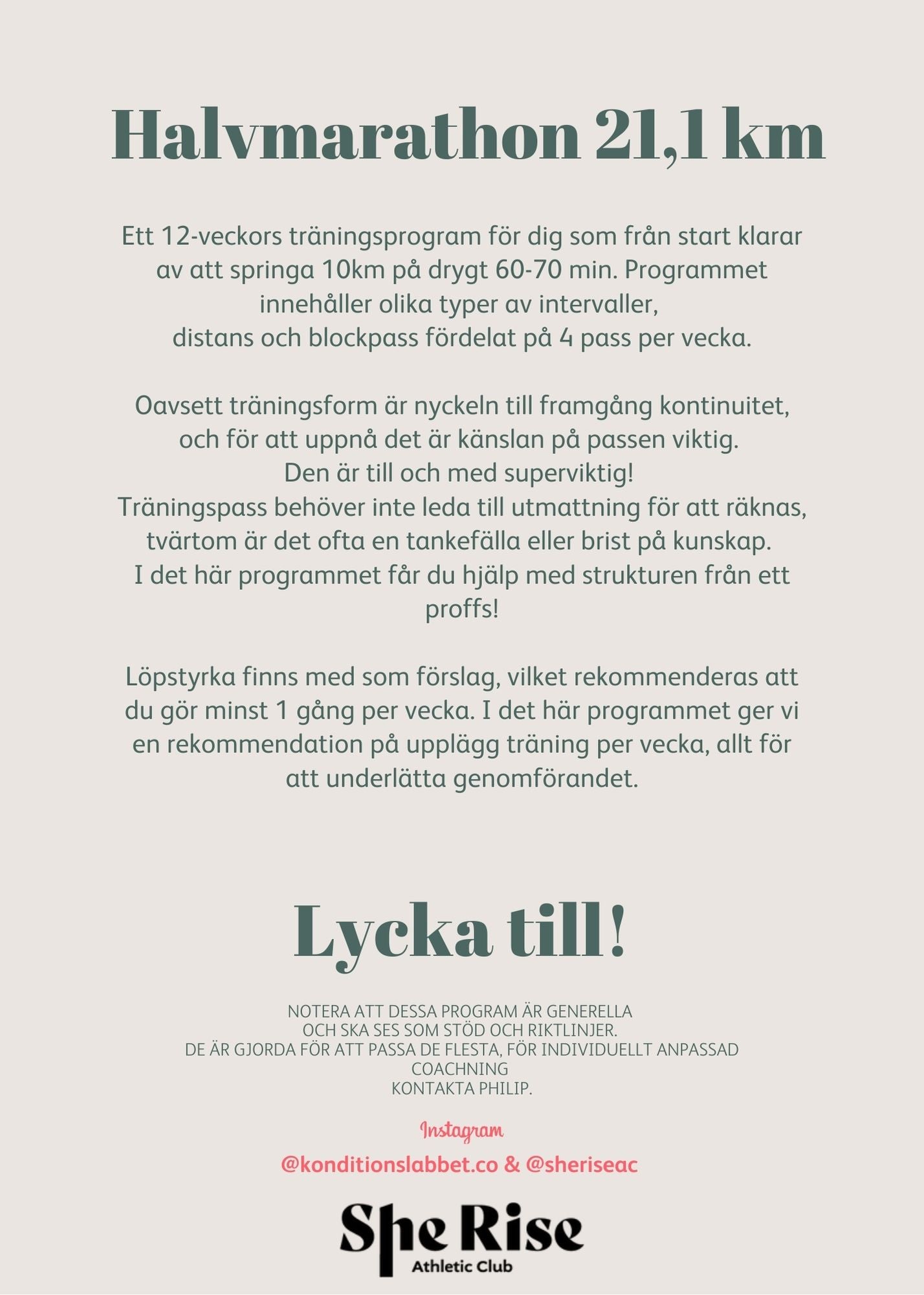 SWE Halvmarathon 21 km träningsprogram 12 veckor